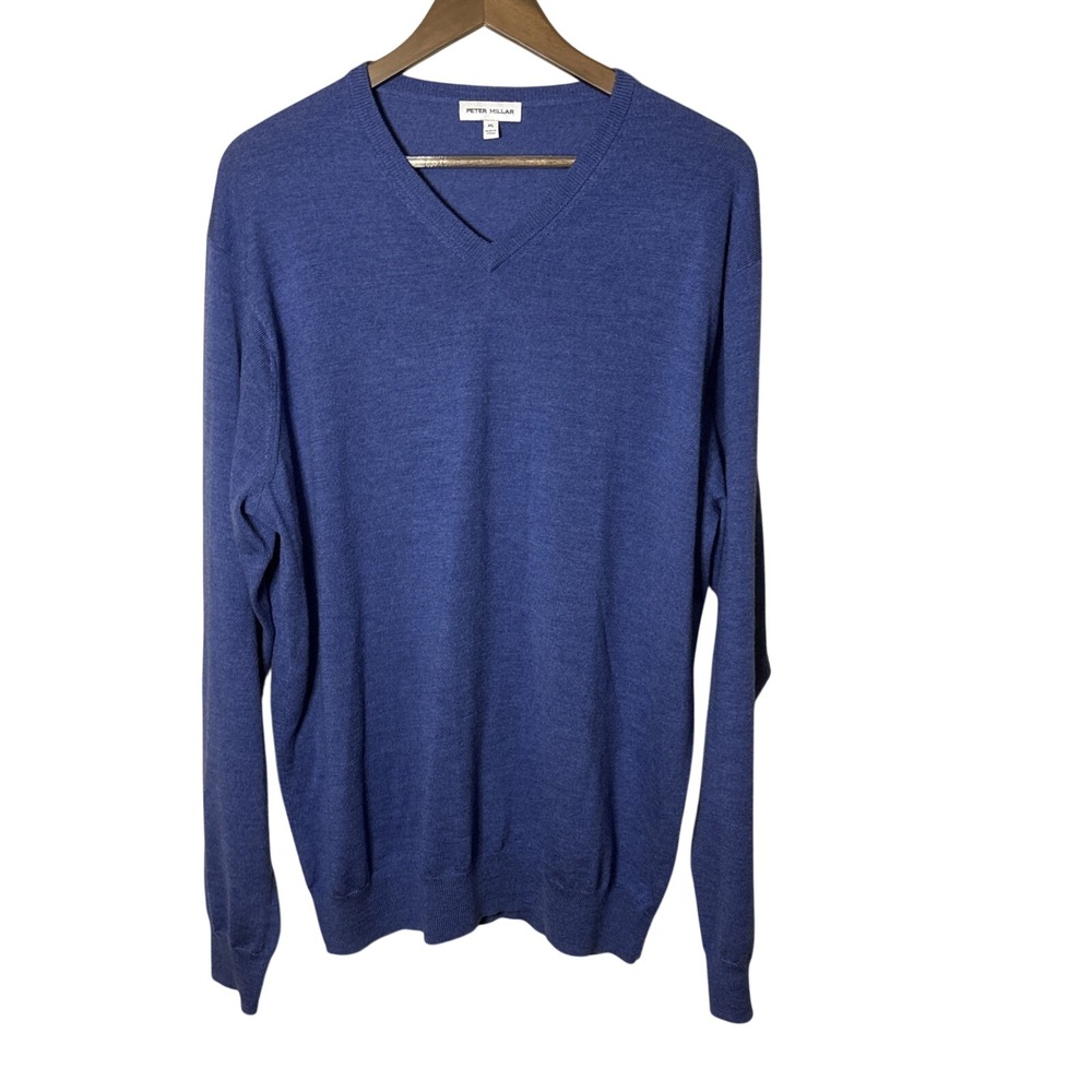 Peter Millar Men's V Neck Wool Sweater Blue Size XL Classic Preppy Golf